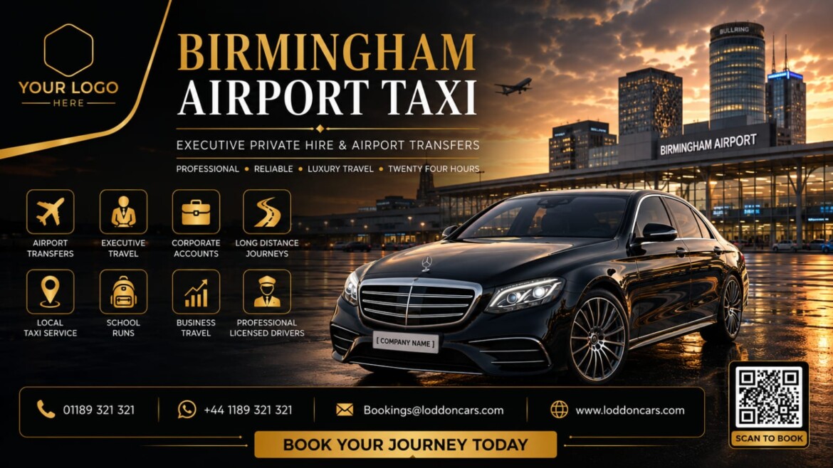 Book a Birmingham Airport taxi with Loddon Cars. Fixed fares, 24/7 transfers, meet & greet, flight monitoring and professional drivers. Reserve today.