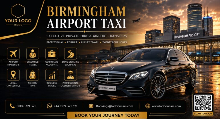 Book a Birmingham Airport taxi with Loddon Cars. Fixed fares, 24/7 transfers, meet & greet, flight monitoring and professional drivers. Reserve today.