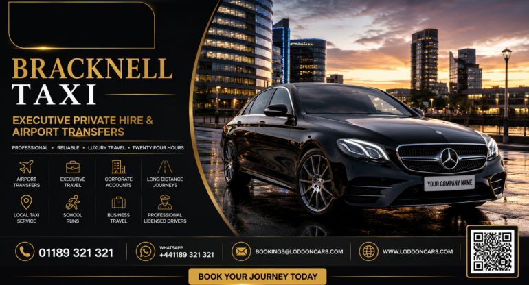 Luxury black Mercedes executive car providing Bracknell Taxi service by Loddon Cars