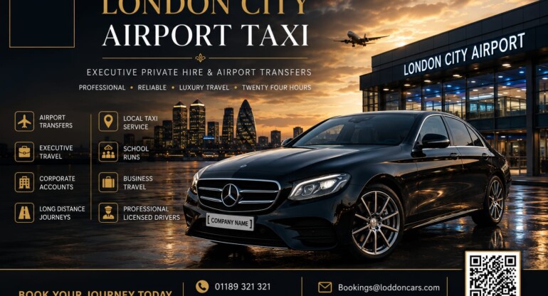 Loddon Cars London City Airport taxi outside the terminal entrance