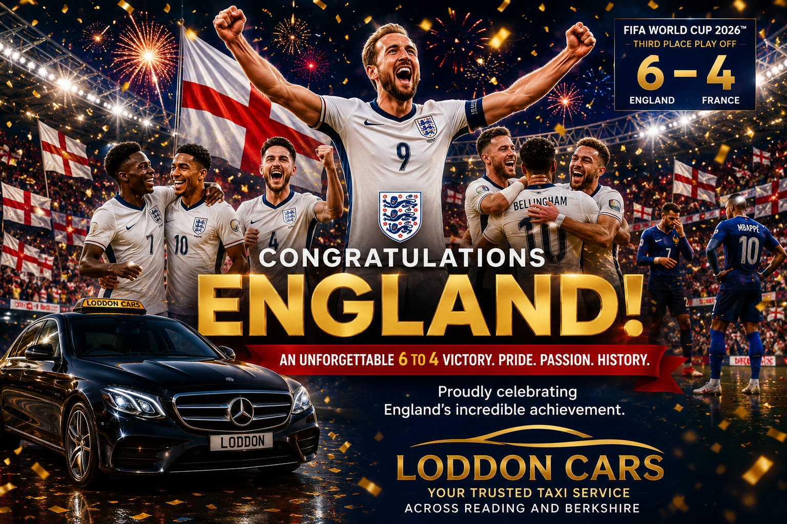 England Football Victory celebration with Loddon Cars support