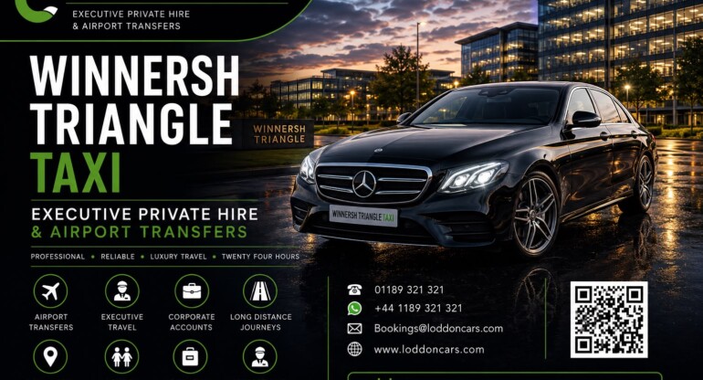 Executive Mercedes taxi outside Winnersh Triangle Business Park providing Winnersh Triangle Taxi service