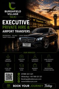 Burghfield village taxi - Reading Taxis Airport transfer vehicle with passengers and luggage